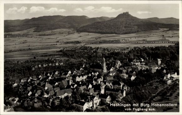 Postcard Hechingen in the Zollernalb district, aerial photograph