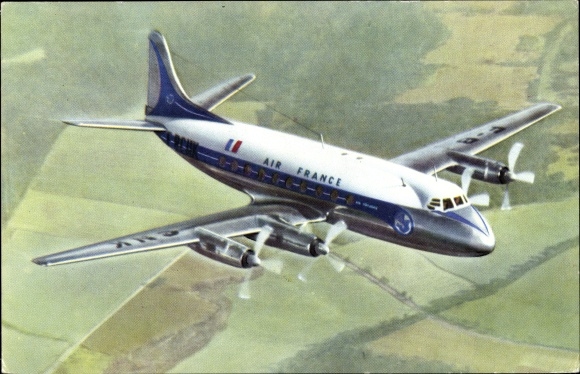 Postcard French passenger aircraft, Air France, Vickers Viscount