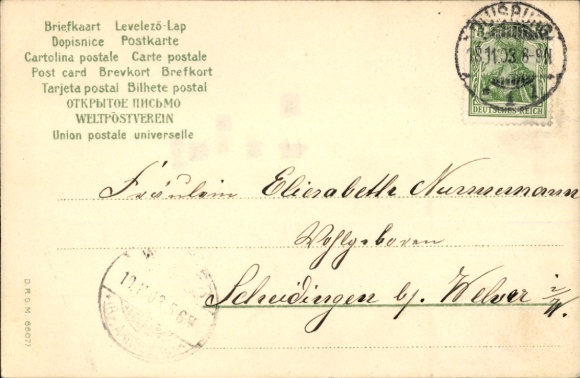 Postcard Dresden Schönfeld Weißig Krieschendorf, flower house, woman with child, crescent moon