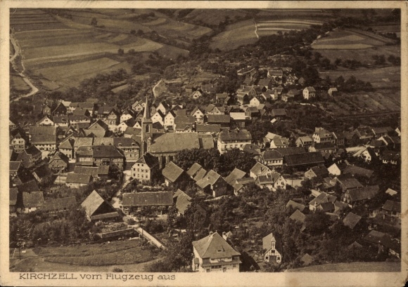 Postcard Kirchzell im Odenwald Unterfranken, aerial photograph