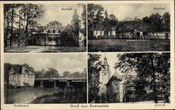 Postcard Beerwalde Höckendorf Klingenberg in the Ore Mountains, castle, inn, power plant, greetings from Beerwalde