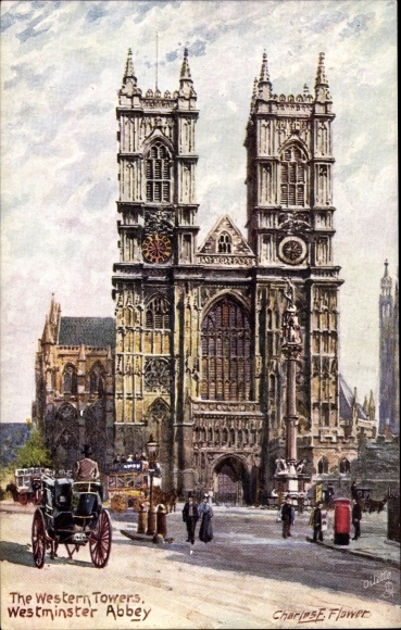Artist Postcard Flower, Charles, London City, Westminster Abbey, Western Towers