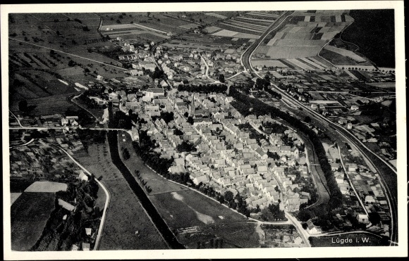 Postcard Lügde in the Weserbergland, aerial photo