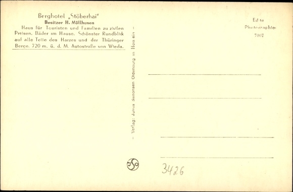 Postcard Wieda Walkenried in the Harz Mountains, Berghotel Stöberhai