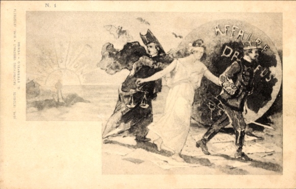 Judaika Postcard Dreyfus Affair, Affaire Dreyfus, Justice is taken away