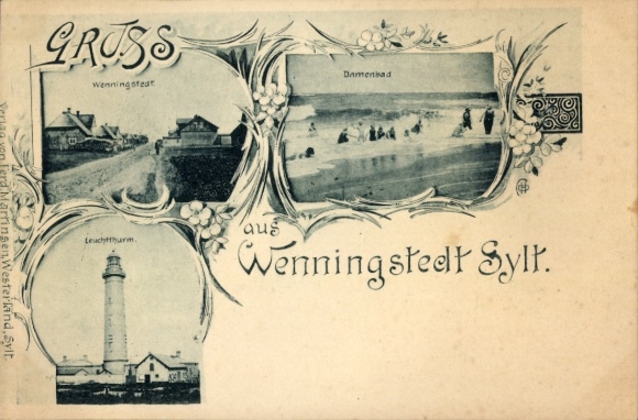 Postcard Wenningstedt on Sylt, women's bath, lighthouse