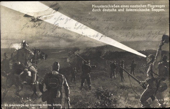 Artist Postcard Shooting down of a Russian aircraft by German and Austrian troops