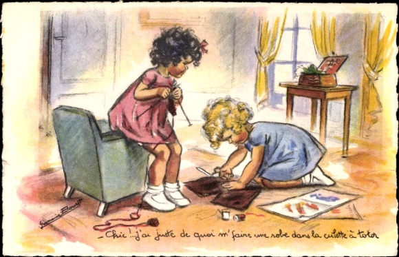 Artist Postcard Girl Sewing and Knitting, Sewing Kit