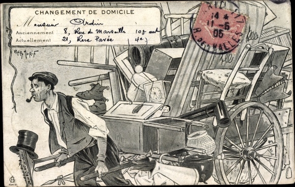 Artist Postcard Moris, Henry, Changement de Domicile, move