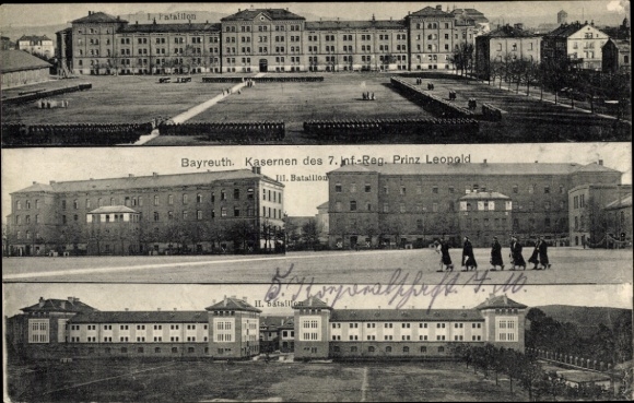 Postcard Bayreuth in Upper Franconia, barracks, 7th Infantry Regiment Prinz-Leopold