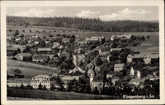 Postcard Klingenberg in the Ore Mountains of Saxony, landscape with houses, forests, Klingenberg i. Sa.