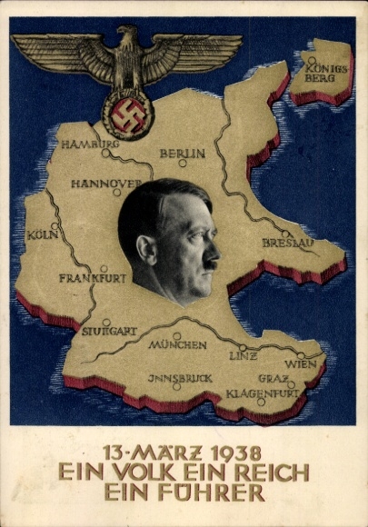 Postal stationery Postcard Klein, One People, One Reich, One Führer, Anschluss of Austria 1938, Greater Germany