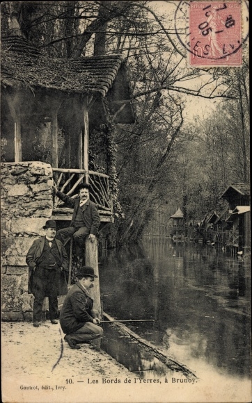 Ak Brunoy Essonne, Les Bords de l&#39;Yerres, pêcheur à la ligne