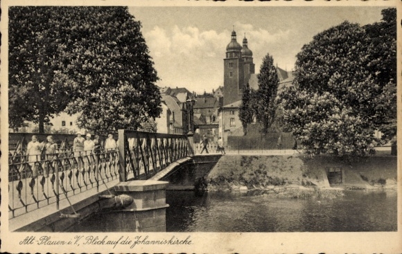 Postcard Plauen in the Vogtland, view of the St. John's Church, bridge section