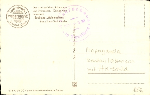 Postcard Riezlern Mittelberg in Vorarlberg, Grenzwirtshaus Walserschanz, border