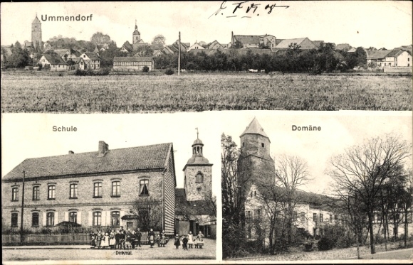 Postcard Ummendorf in Saxony Anhalt, general view, school, domain