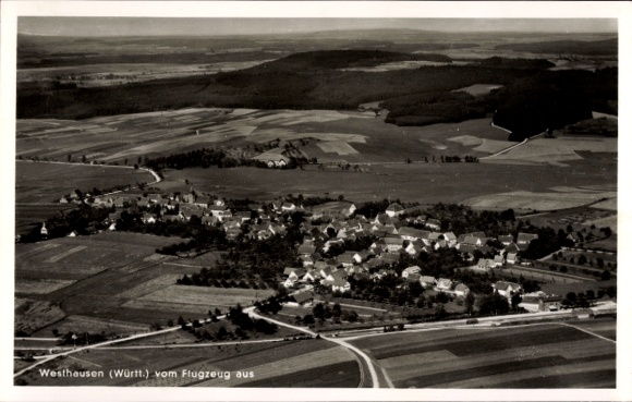 Postcard Westhausen in Württemberg, aerial view of rural surroundings, no people