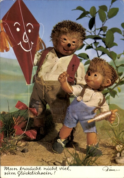 Postcard Mecki the hedgehog flying a kite, good start