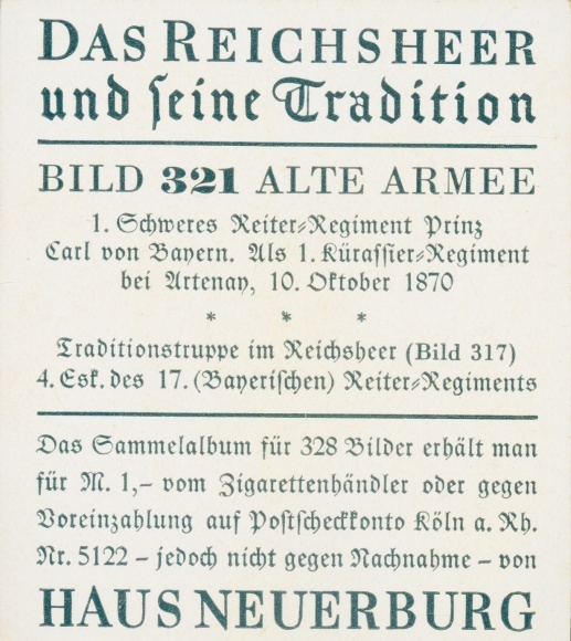 Collective picture The Imperial Army and its tradition, 321 Old Army, Rider Regt. Prince Carl v. Bavaria 1870