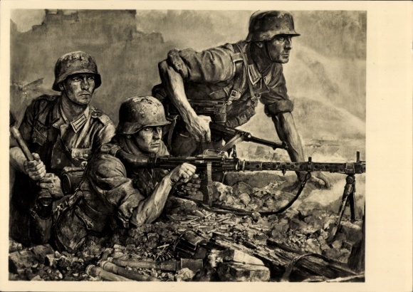 Künstler Ak Sauter, Wilhelm, Deutsche Wehrmacht, Leichtes MG, Kampftrupp, II. WK, HDK 499