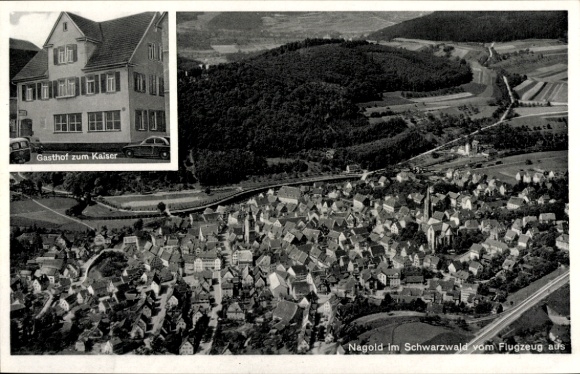 Postcard Nagold in the Black Forest, aerial photograph, Gasthof zum Kaiser