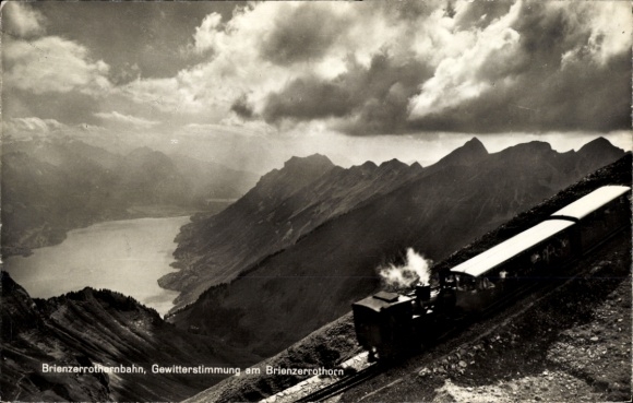 Postcard Brienz Canton Bern, Rothorn Railway, thunderstorm at the Brienzerrothorn