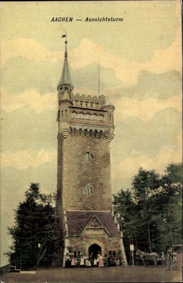 Ak Aachen, Aussichtsturm,  Menschen, Bäume, Pferd