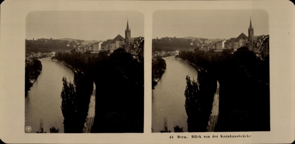 Stereo photo Bern city Switzerland, view from the Kornhausbrücke