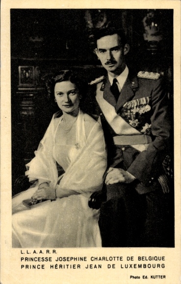 Postcard Princess Josephine Charlotte of Belgium, Hereditary Prince Jean of Luxembourg