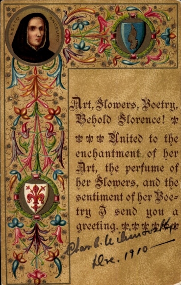 Präge Ak Maler Beato Angelico, Blumen, Wappen