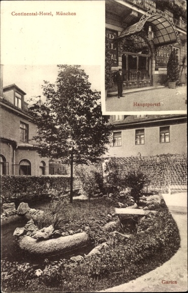 PC Munich, Continental Hotel, page at the main portal, garden