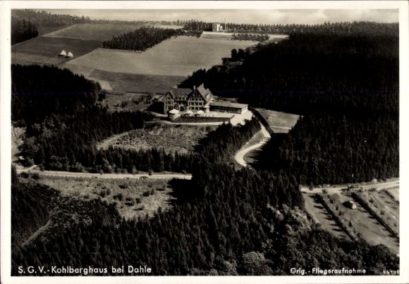 Postcard Dahle Altena in Sauerland, SGV-Kohlberghaus, aerial photograph, rural surroundings,