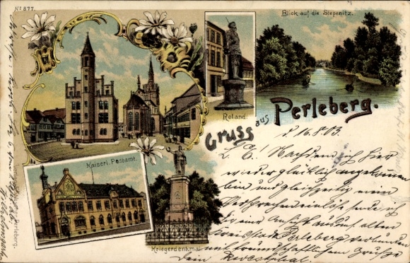 PC Perleberg in the Prignitz, four images of buildings, view of the Stepenitz, PC...