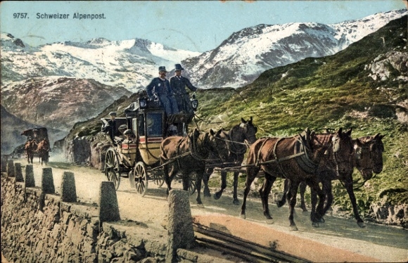 Ak Schweizer Alpenpost, Postkutsche