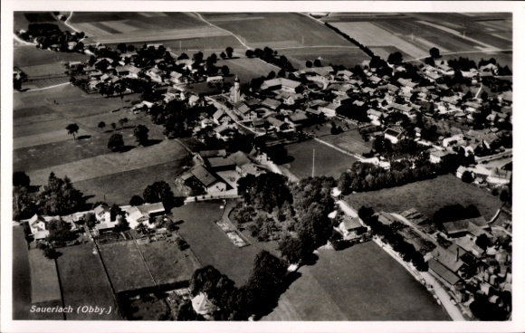 Postcard Sauerlach in Upper Bavaria, aerial photograph