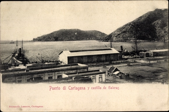 Postcard Cartagena Murcia Spain, Puerto, Castillo de Galeras
