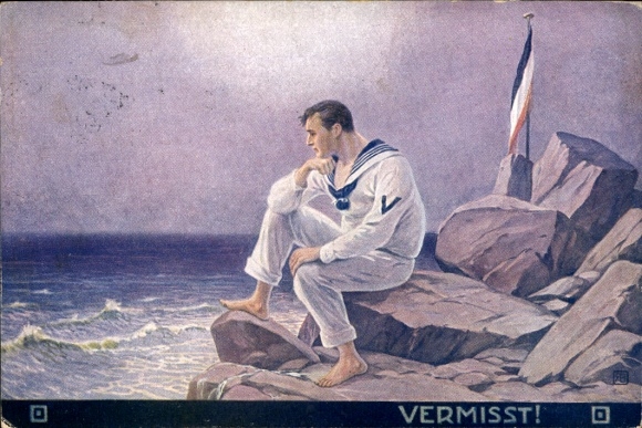 Artist Postcard Missing, Shipwrecked German Sailor on a Rock by the Sea
