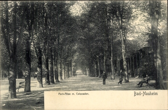 Postcard Bad Nauheim in Hesse, Parkallee with Colonaden