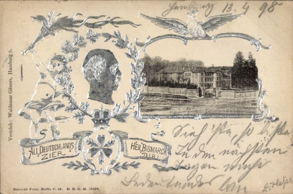 Gepreegde passe-partout Ak Friedrichsruh Aumühle in het hertogdom Lauenburg, kasteel, Prins Bismarck
