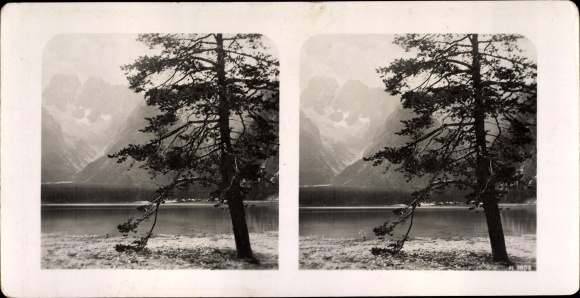 Stereofoto Landro Höhlenstein Zuid-Tirol, Lago di Landro, Dürrensee, 1809