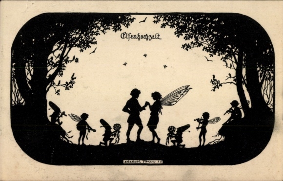 Paper cutting artist Postcard Forck, E., lovers, fairies