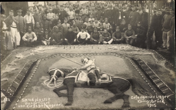 Photo Postcard Königsbrück in Upper Lusatia, prisoner of war camp, sand sculpture of prisoners of war