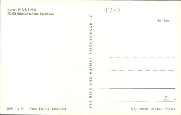 Postcard Hartha Hintergersdorf Tharandt in the Ore Mountains, FDGB convalescent home Forsthaus, motorcycle