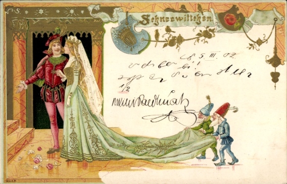 Künstler Litho Schneewittchen, Märchen, Zwerge