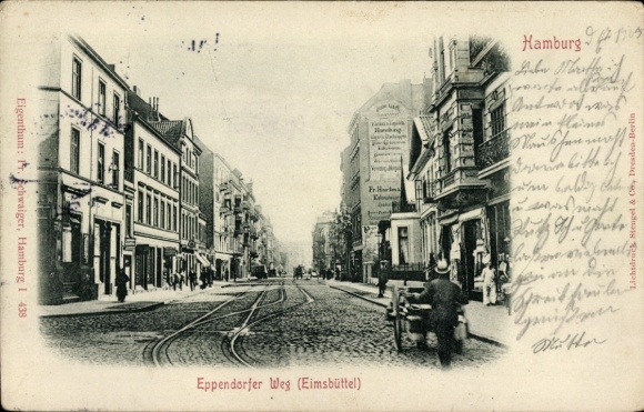 Ak Hamburg Eimsbüttel, Eppendorfer Weg, Geschäfte, Mann mit Karren