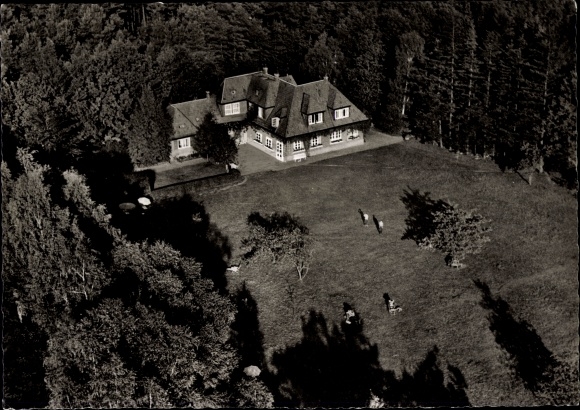 Postcard Schnakenbek in Schleswig Holstein, aerial photo, Sandkrughof, forest, meadow