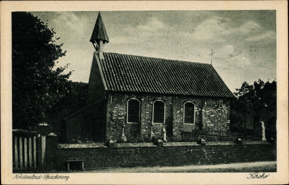 Postcard Nordseebad Spiekeroog in Ostfriesland, church