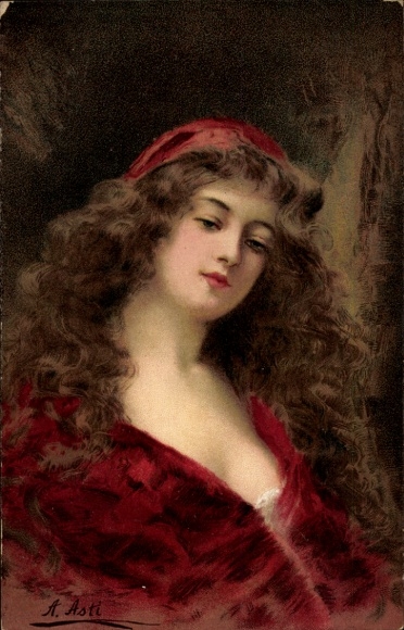 Artist Postcard Asti, Angelo, portrait of a young woman