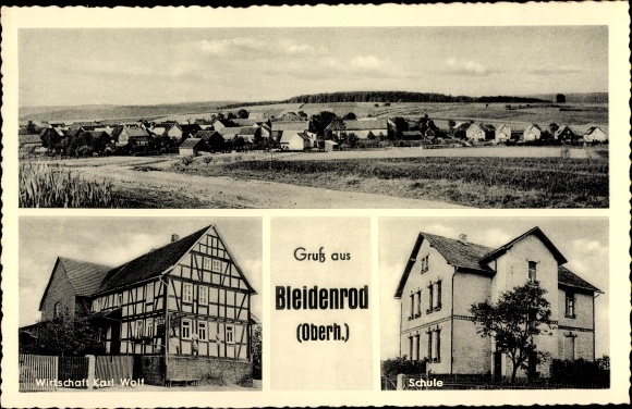 Postcard Bleidenrod Homberg an der Ohm in Vogelsbergkreis, town view, economy, school