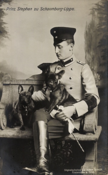 Ak Prinz Stephan zu Schaumburg Lippe, Portrait in Feldgrau, Bulldoggen